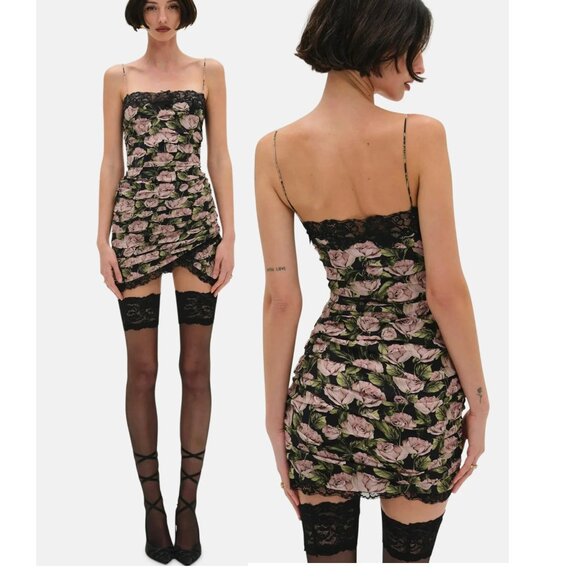 NWT FOR LOVE AND LEMONS FALLEN ROSE PRINT SLEEVELESS MINI DRESS SIZE XS - Picture 2 of 10